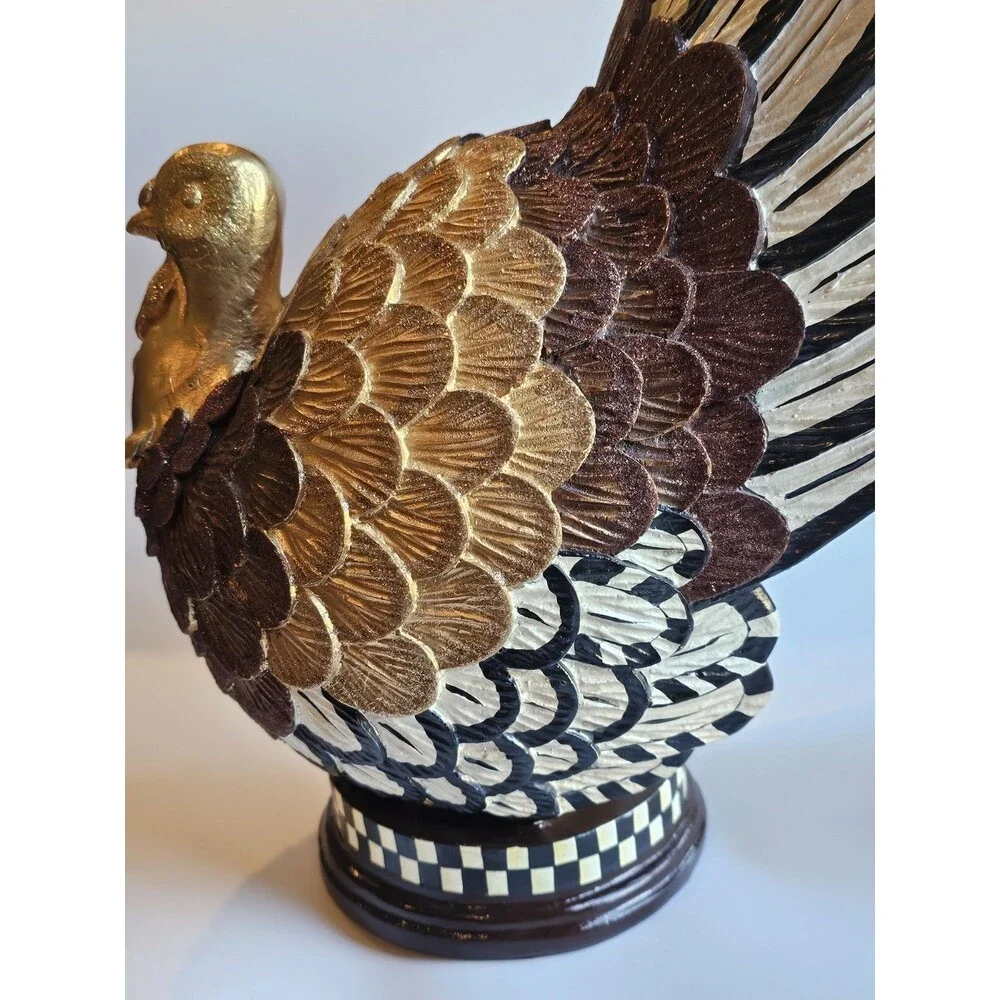 MacKenzie Childs Large Resin Turkey Gold Bronze Metallic Glitter 13